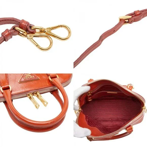 Prada Triangle Logo Plate Shoulder Bag 2-Way Orange Leather - Picture 9 of 10